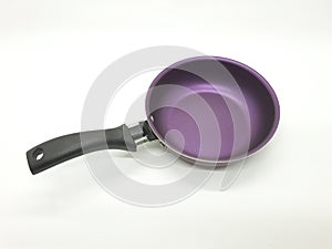 Frying pan or frypan or skillet a flat-bottomed pan used for frying, searing, and browning foods in white isolated background