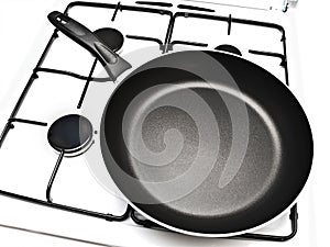 Frying pan at gas stove