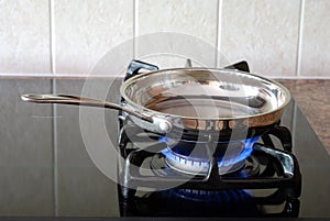 Frying pan on a gas stove