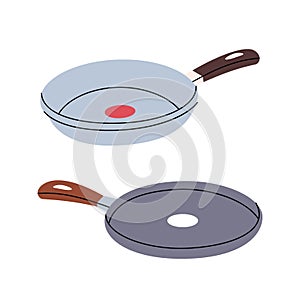 Frying pan icon. Kitchen tools silhouette. Vector illustration.