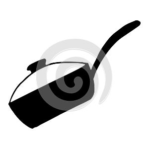 Frying pan with lid icon, sticker. sketch hand drawn doodle style. , minimalism, monochrome. dishes, cooking, food, fry, stewpan