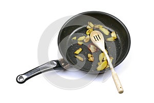 Frying pan with potato.