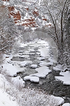 Frying Pan River winter scene with freshly fallen snow