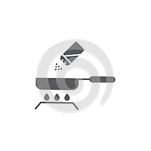 Frying pan and salt vector icon symbol isoalted on white background