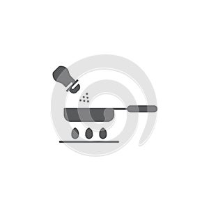Frying pan and salt vector icon symbol isoalted on white background