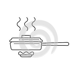 Frying pan vector line icon.