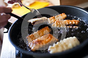 Frying pies on pan