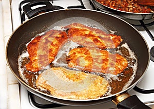 Frying schnitzel