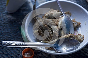 Frying small sardines fish, Chefchouen, Morocco photo