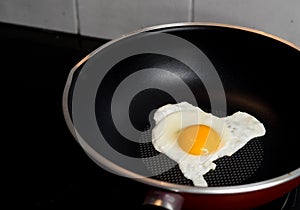 Frying sunny-side up egg in non-stick pan.