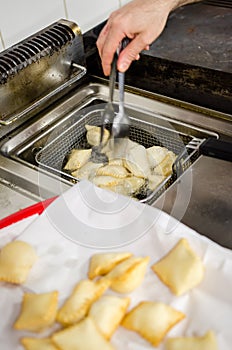 Frying torta frita in a steel basket photo