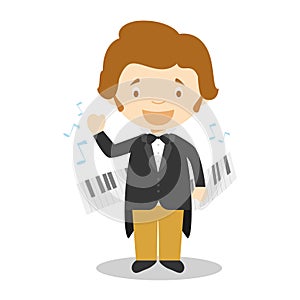 FrÃ©dÃ©ric Chopin cartoon character. Vector Illustration.