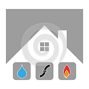 House, water, flame and Tube, plumber logo, tools logo, plumber icon, logo