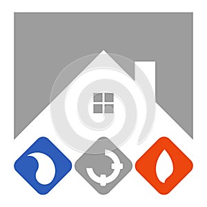 House, water, flame and Tube, plumber logo, tools logo, plumber icon, logo