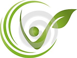 Person and leaves, Pflanze logo, alternative practitioner and gardener, massage and physiotherapy, wellness and alternative
