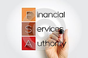 FSA - Financial Services Authority acronym, business concept background