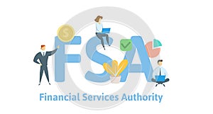 FSA, Financial Services Authority. Concept with keywords, letters and icons. Flat vector illustration. Isolated on white