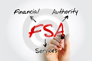 FSA Financial Services Authority - quasi-judicial body accountable for the regulation of the financial services industry, acronym