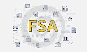 fsa flexible spending account concept with icon set with big word or text on center