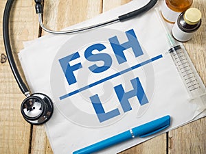 FSH, text words typography written on paper, health and medical