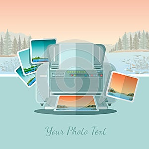 Ftat icon printer with photo on landscape background