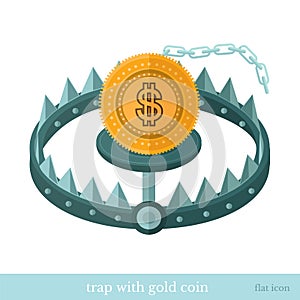 Ftat icon trap with gold coin isolated