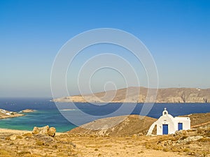 Ftelia beach in Mykonos aegean sea in Greece