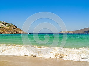 Ftelia beach in Mykonos aegean sea in Greece