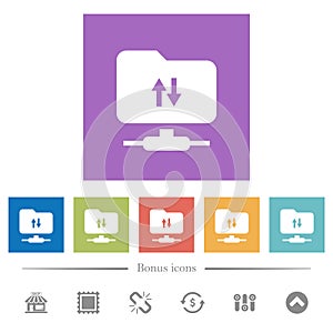 FTP data traffic flat white icons in square backgrounds