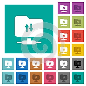 FTP data traffic square flat multi colored icons