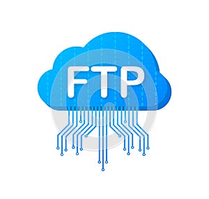 FTP file transfer icon. FTP technology icon. Transfer data to server. Vector illustration.