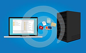FTP file transfer protocol copy document data from computer laptop to server icon symbol illustration