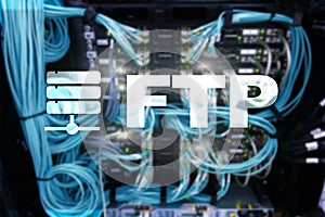 FTP - File transfer protocol. Internet and communication technology concept