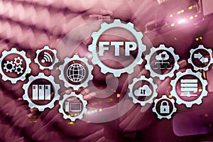 FTP. File Transfer Protocol. Network Transfer data to server on supercomputer background