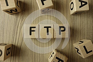 Ftp - file transfer protocol word from wooden blocks