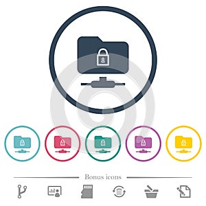 FTP lock flat color icons in round outlines