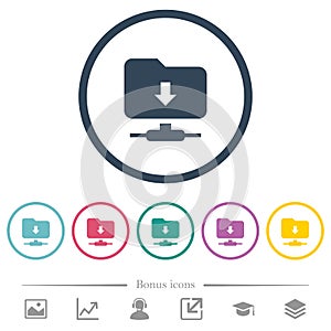 FTP navigate down flat color icons in round outlines
