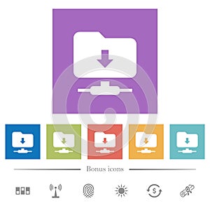 FTP navigate down flat white icons in square backgrounds