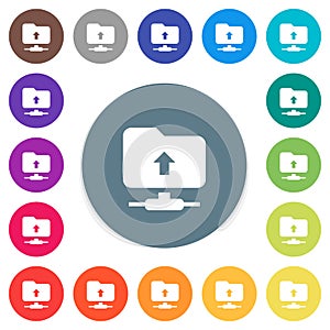 FTP navigate up flat white icons on round color backgrounds