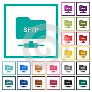 FTP over SSH flat color icons with quadrant frames