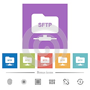 FTP over SSH flat white icons in square backgrounds