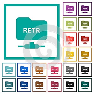 FTP retrieve file flat color icons with quadrant frames