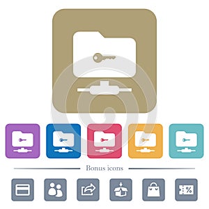 FTP secure flat icons on color rounded square backgrounds