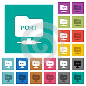 FTP set port square flat multi colored icons
