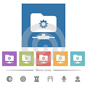 FTP settings flat white icons in square backgrounds