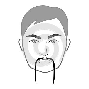 Fu Manchu mustache Beard style men face illustration Facial hair. Vector grey black portrait male Fashion template