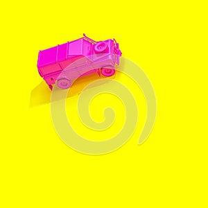 Fuchsia 4x4 offroad car on a yellow background