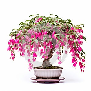 Fuchsia Bonsai On White Background - Minimalistic Fullframe Botanical Photography