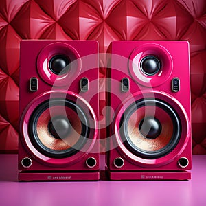 Fuchsia Bookshelf Speakers On Pink Surface - Sigma 85mm F1.4 Dg Hsm Art photo