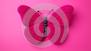 Fuchsia Knitted Butterfly Toy On Vibrant Background